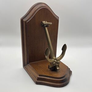 VINTAGE NAUTICAL THEMED BOOKEND ANCHOR WOOD AND BRASS
